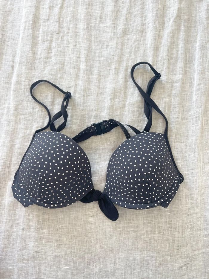 Haut maillot de bain noir à pois