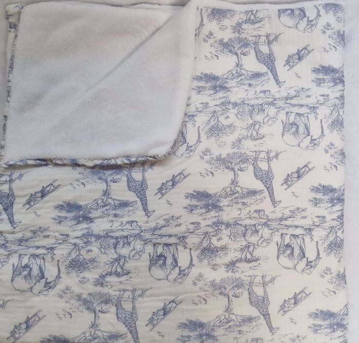 Couverture bebe safari 90x90 bleu - photo numéro 2