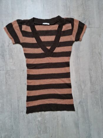 Pull long manches courtes promod marron et rose