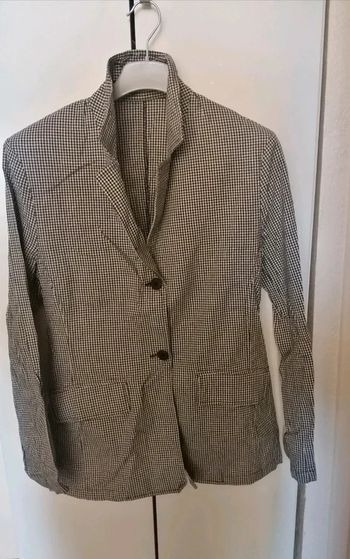 🌸Blazer long cintré petits carreaux noirs/blancs col cranté Taille 36 " Vintage" 🌸