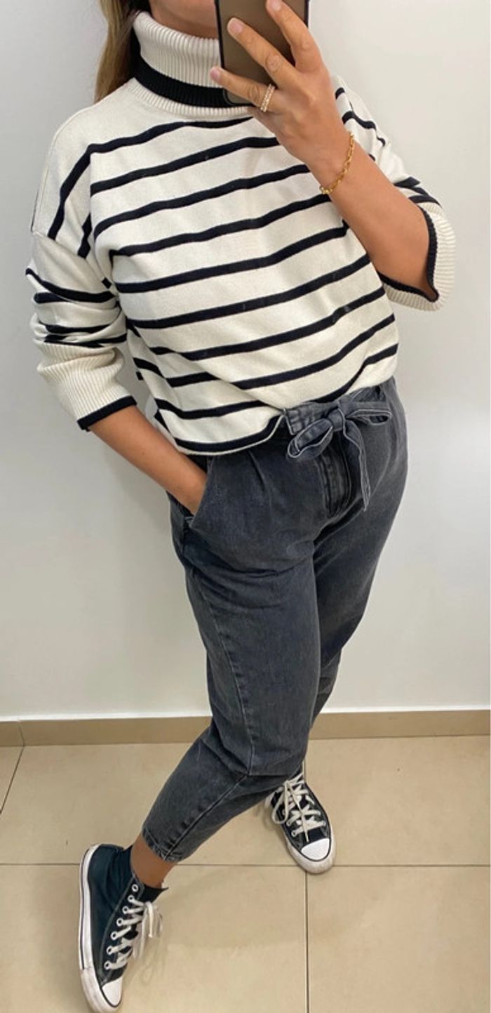 Superbe Pull Col Roulé Rayé Taille Unique - photo numéro 4
