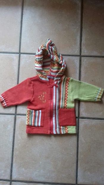 Gilet colore a capuche et zippe 6mois
