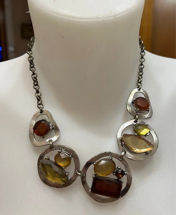 Collier argente chaîne Pierre marron