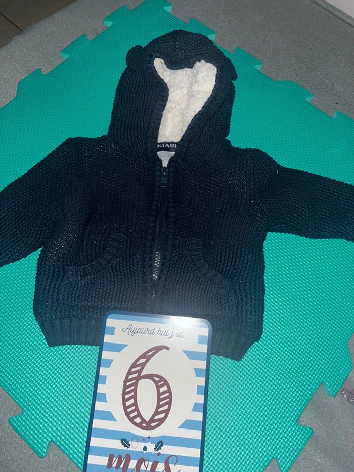 Gilet chaud bleu fourree capuche oreille Kiabi 6M