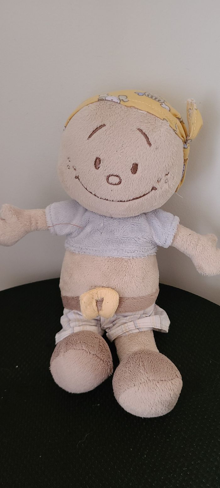 Doudou poupée garçon pirate Joe beige jaune bleu bandanas - photo numéro 4