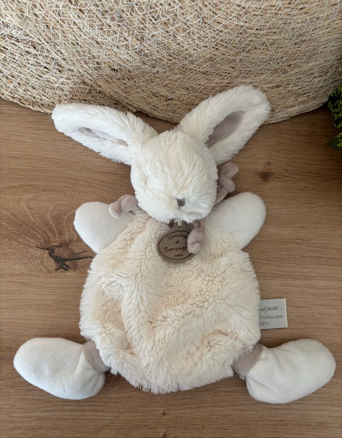 Doudou plat lapin bonbon blanc taupe mon tout petit doudou et compagnie - photo numéro 2