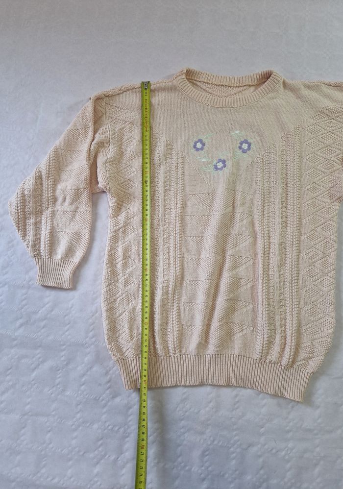 Pull femme en maille , broderie fleurs , vintage, taille S - photo numéro 3