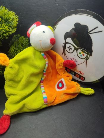 Doudou plat souris vert orange rouge baby club blanc rond rayé rouge Bleu 3838