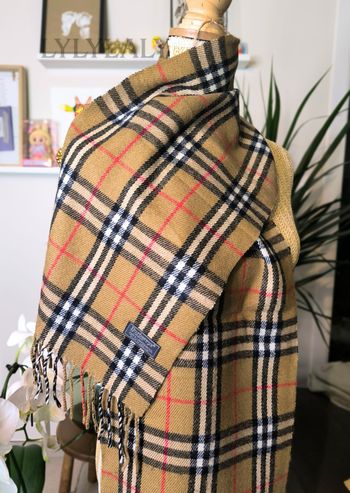 🧣 Écharpe vintage Burberrys of London en pure laine d’agneau – motif camel classique