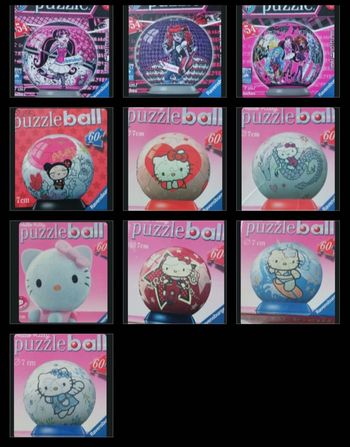 Puzzle ball, 60 pièces ; Hello Kitty, Monster High, Pucca