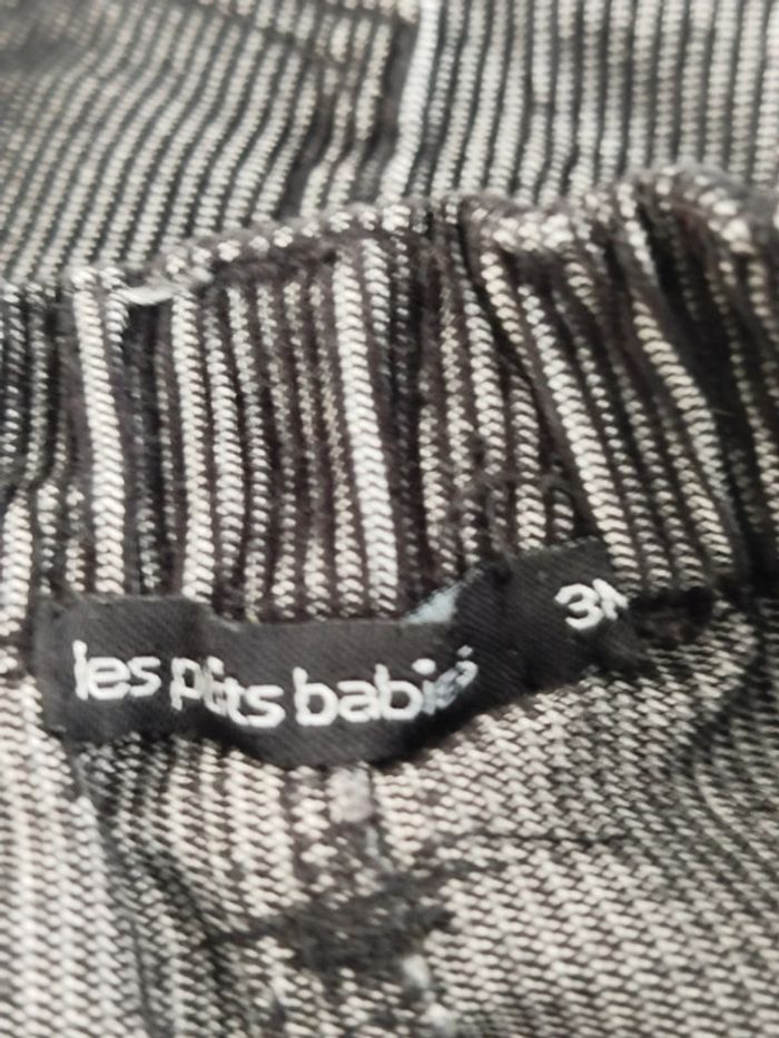 Pantalon noir à rayures gris Les p'tits babies taille 3 mois - photo numéro 3