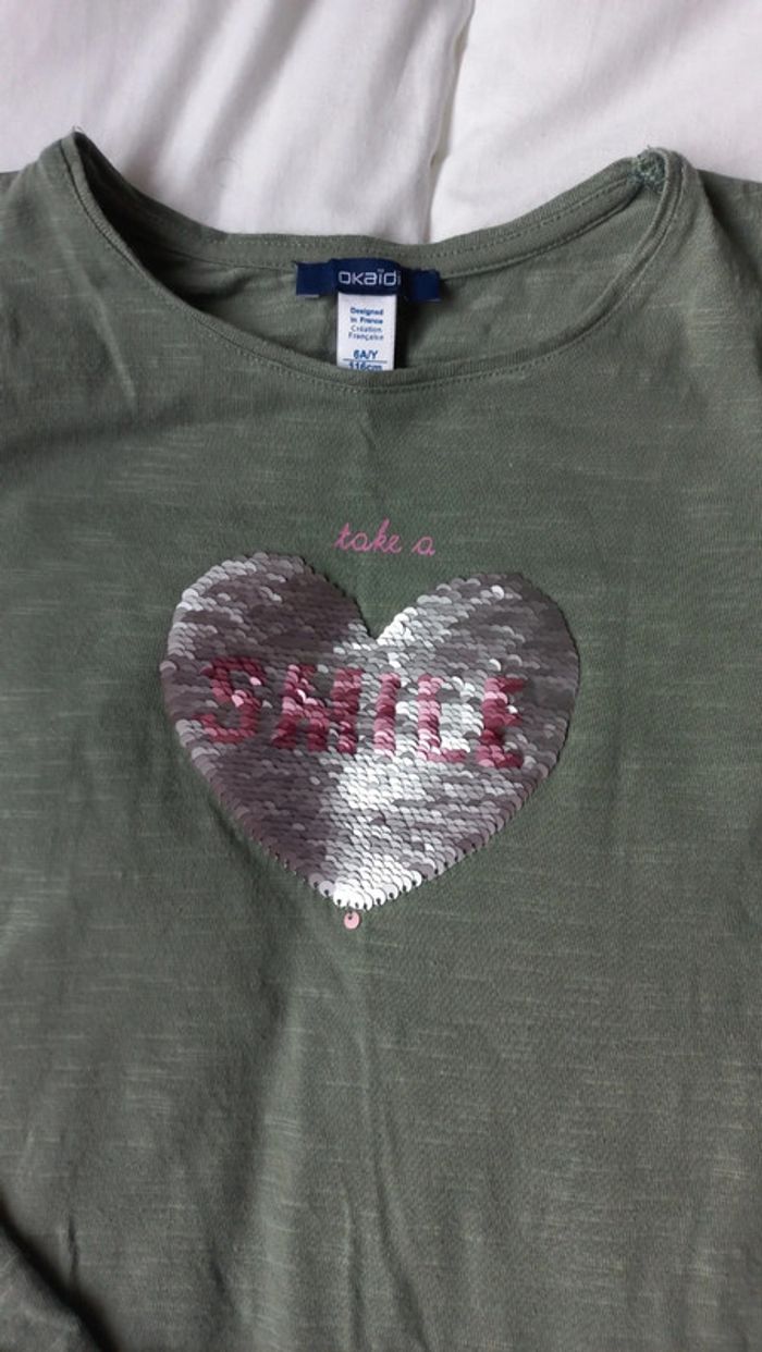 T-shirt kaki okaïdi cœur rose t6 - photo numéro 3