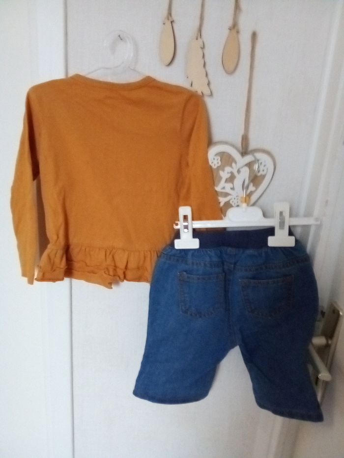 Ensemble mi saison bébé fille 24 mois pull moutarde et jean - photo numéro 2