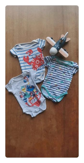 🌼 Du Pareil au Même lot de bodys été 1mois 53cm manches courtes garçon 👶