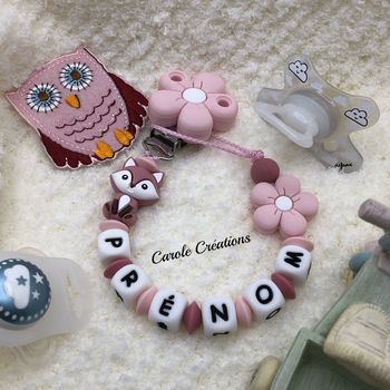 Attache tétine personnalisé renard marguerite silicone 