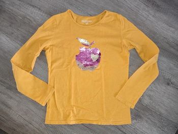 T shirt 10 ans in extenso moutarde avec pomme sequins