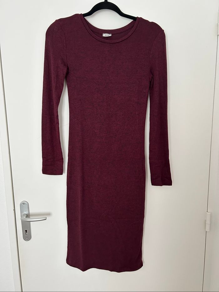 Robe pull longue moulante cintrée bordeaux chiné maille fine Pimkie S
