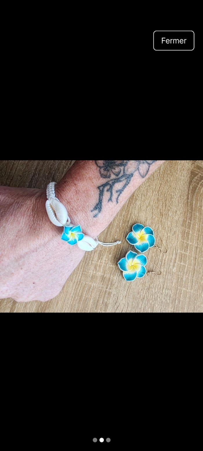 Bracelet plus boucles d'oreilles fleurs - photo numéro 2