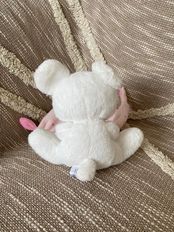 Peluche doudou mouchoir 17cm simba toys souris blanche et rose parfait état - photo numéro 3