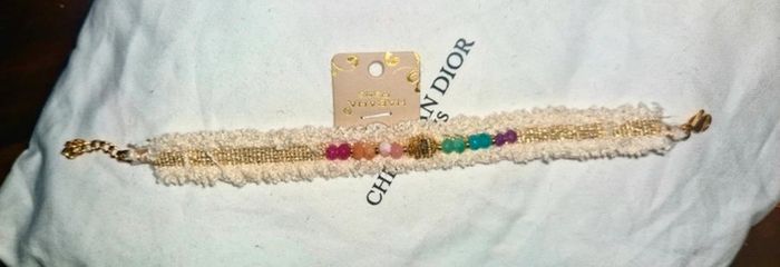 Bracelet manchette habaha Paris lin fils tissés grigri acier inoxydable perles naturelles réglable - photo numéro 4