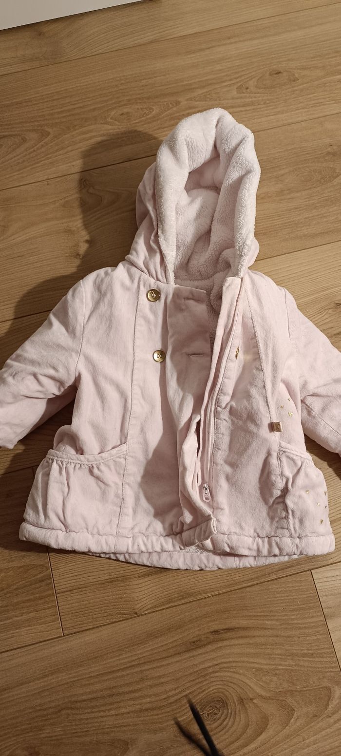 Adorable manteau hiver rose clair sucre d'orge 12 mois