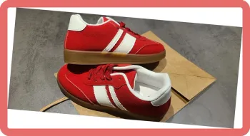 Sneakers en suédine à bandes, NEUVES, coloris Rouge, Taille 38