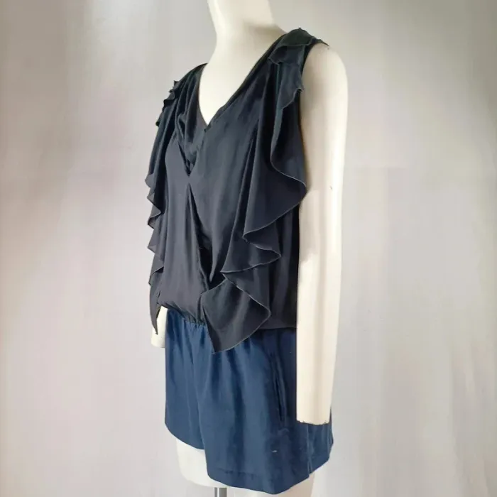 Combishort Maje bleu marine drapé à volants – taille 38 fluide - photo numéro 2