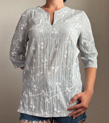 Tunique blouse vintage 90s ample grise col fendu manches 3/4 – Afibel – taille M/38 France