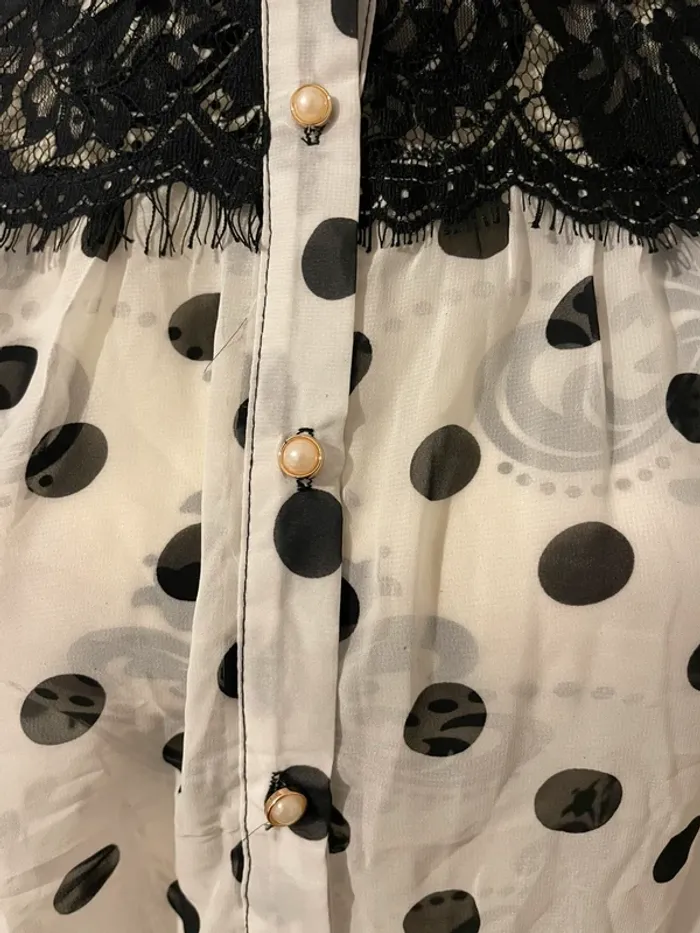Chemise débardeur sans manche neuf Liu Li taille S/M noir à pois blanc à dentelle - photo numéro 3