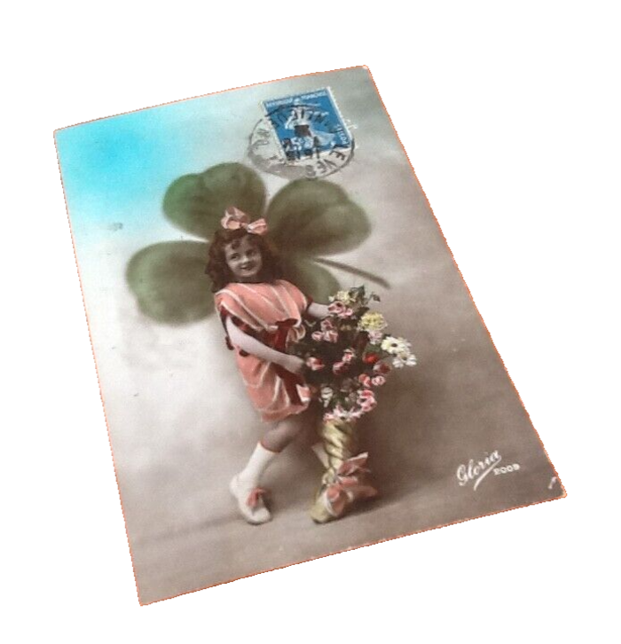 Carte postale ancienne Porte Bonheur Trèfle à quatre feuilles