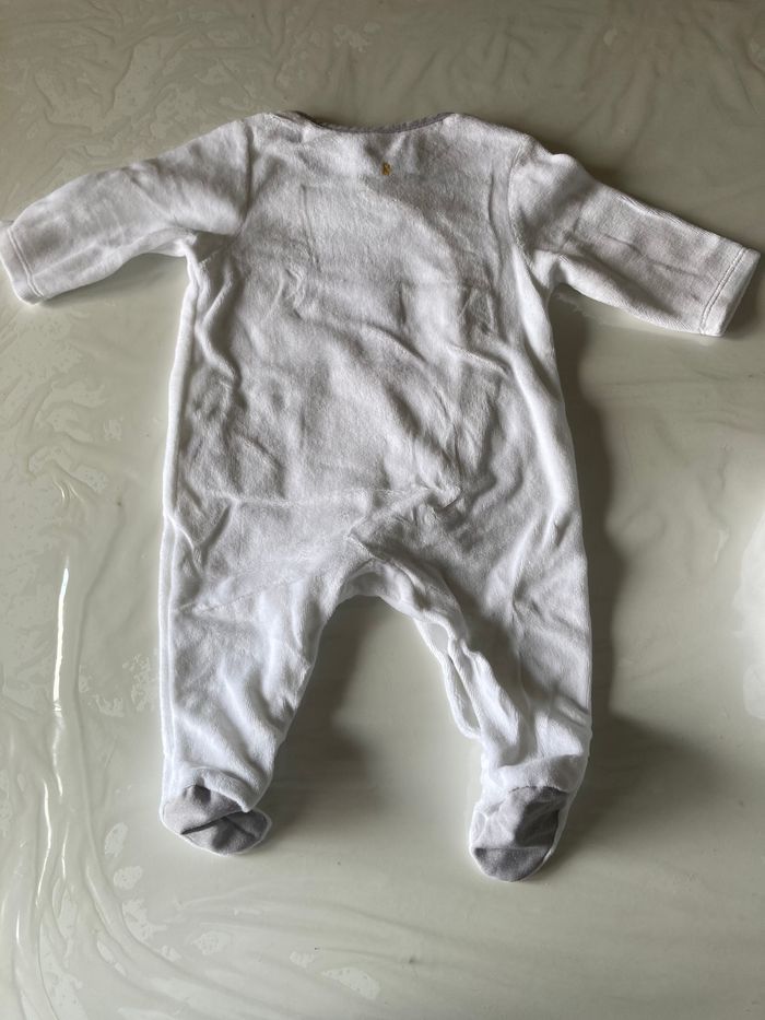 Pyjama velours Obaibi blanc et gris 3 mois - photo numéro 2