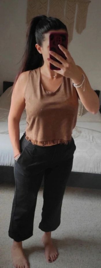 Débardeur Top en daim à franges marron neuf Esperance Paris croc top indien Pocahontas