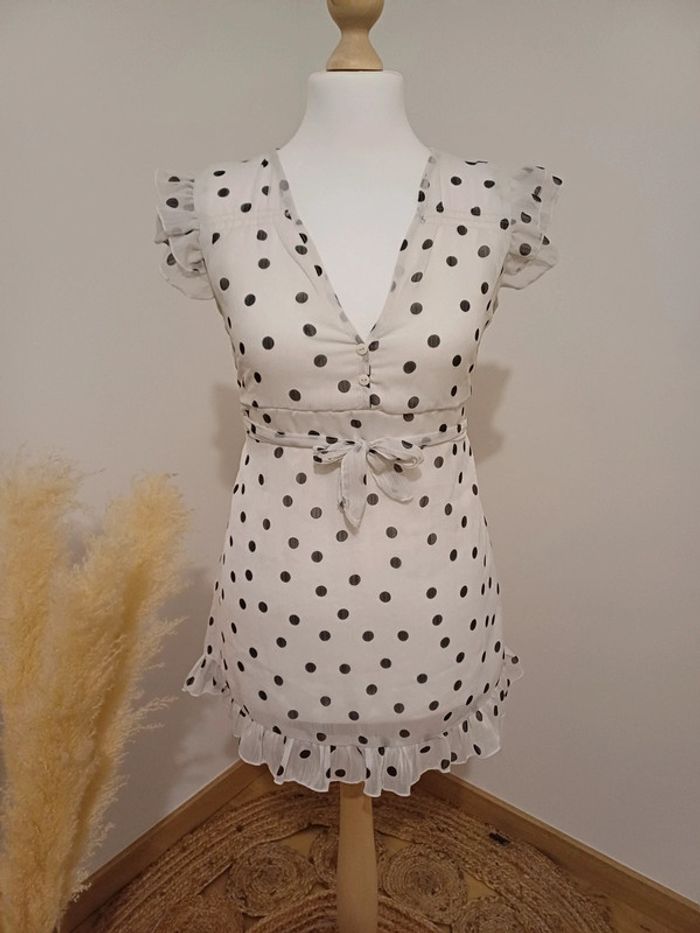 Tunique blanche à pois noirs Leslly taille L 40
