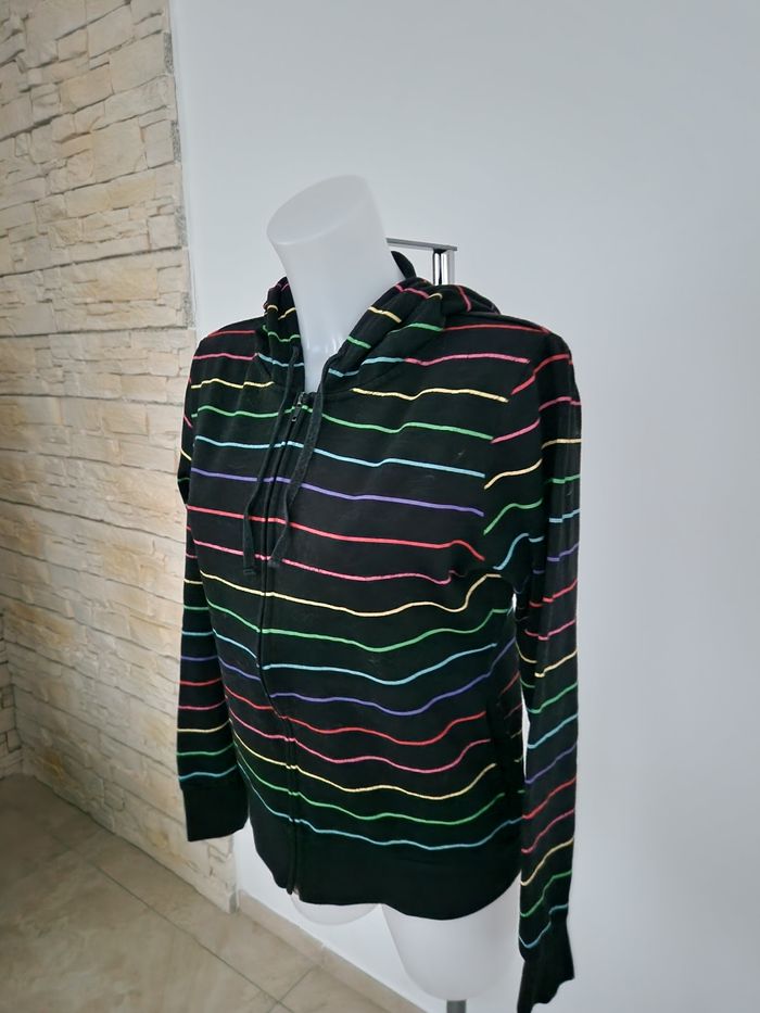 Sweat noir à capuche et rayures colorées Mim - photo numéro 3