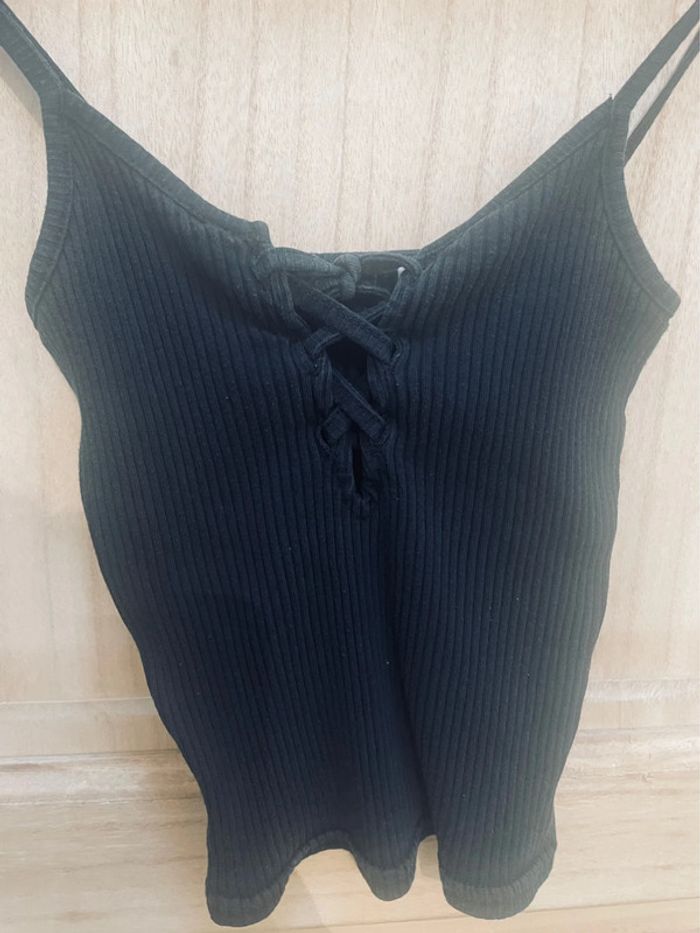 Débardeur noir côtelé à lacets – style crop top - XS - photo numéro 8