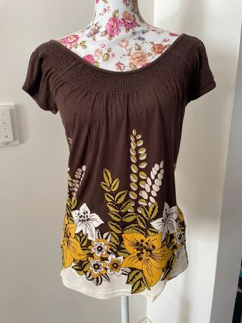 Haut marron vintage ample col bateau