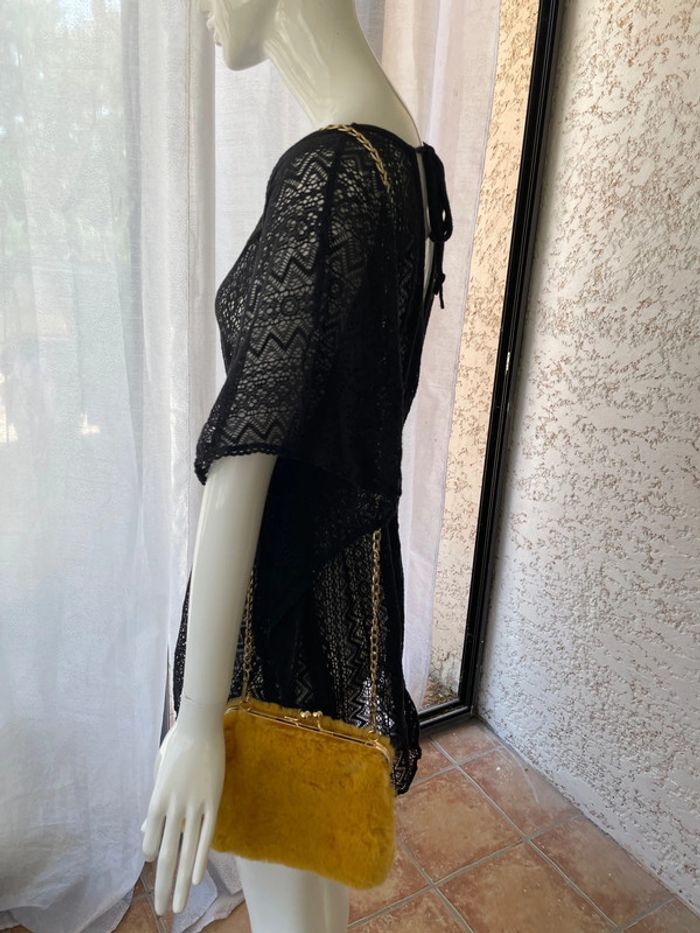 Petit sac, fausse fourrure, couleur moutarde