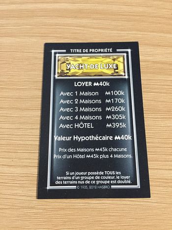 Carte titre de propriété Yacht de luxe pièce détachée jeu de société Monopoly Millionnaire #A45