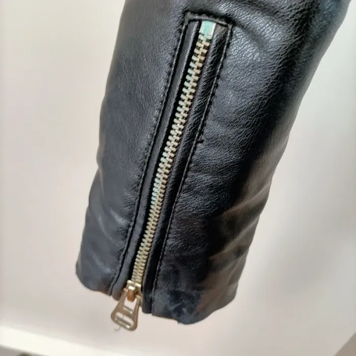 Perfecto noir Zara à zips et ceinture taille S en similicuir style biker A1404 - photo numéro 4