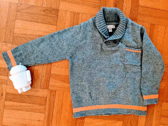 Joli pull coton laine gris chiné col cheminée neuf 6 mois 68 cm