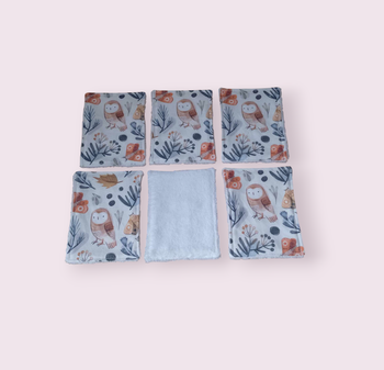 Lot de 6 grandes lingettes, débarbouillettes coton doublé éponge bambou