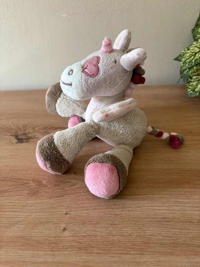 Doudou hochet jade licorne rose beige grelot nattou - photo numéro 3