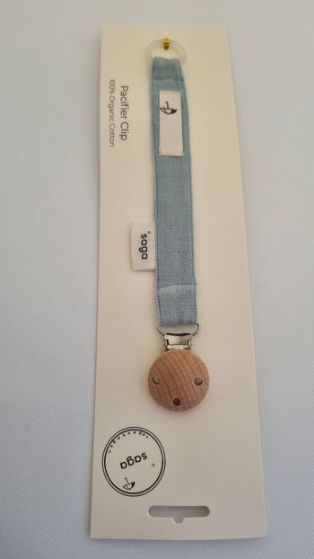 Attache-tétine en coton biologique bleu neuf