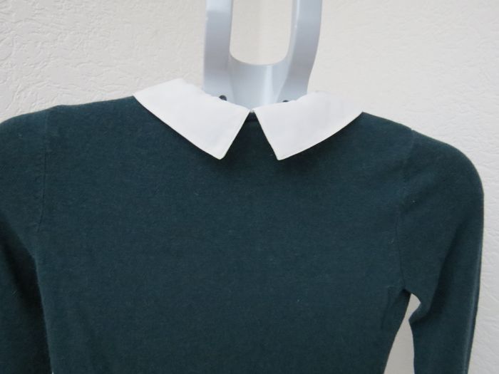 pull vert foncé col claudine blanc strassé ✨ naf naf xs - photo numéro 8