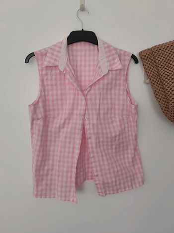 Chemisette sans manche carreaux vichy rose et blanc 42