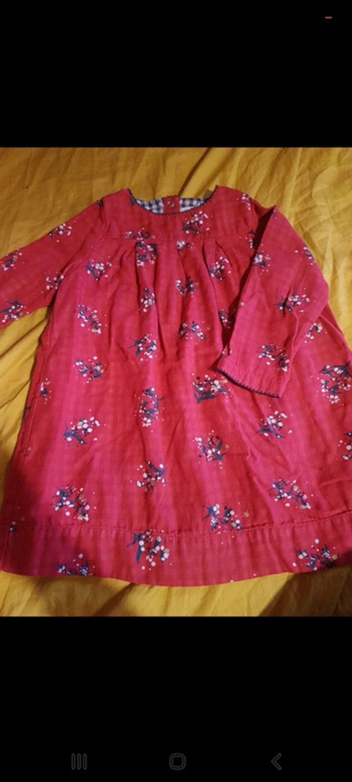 Robe blouse tunique petit bateau 18 mois rouge fleurs Noël doré
