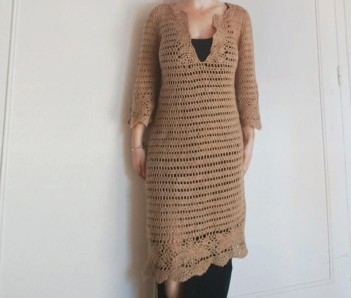 💎 robe au crochet beige doré mango sportwear tendance - photo numéro 3