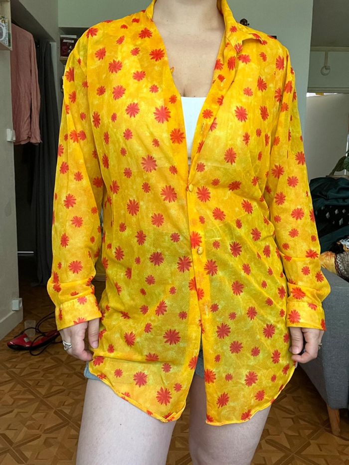Chemise vintage mesh transparent jaune et orange - photo numéro 3