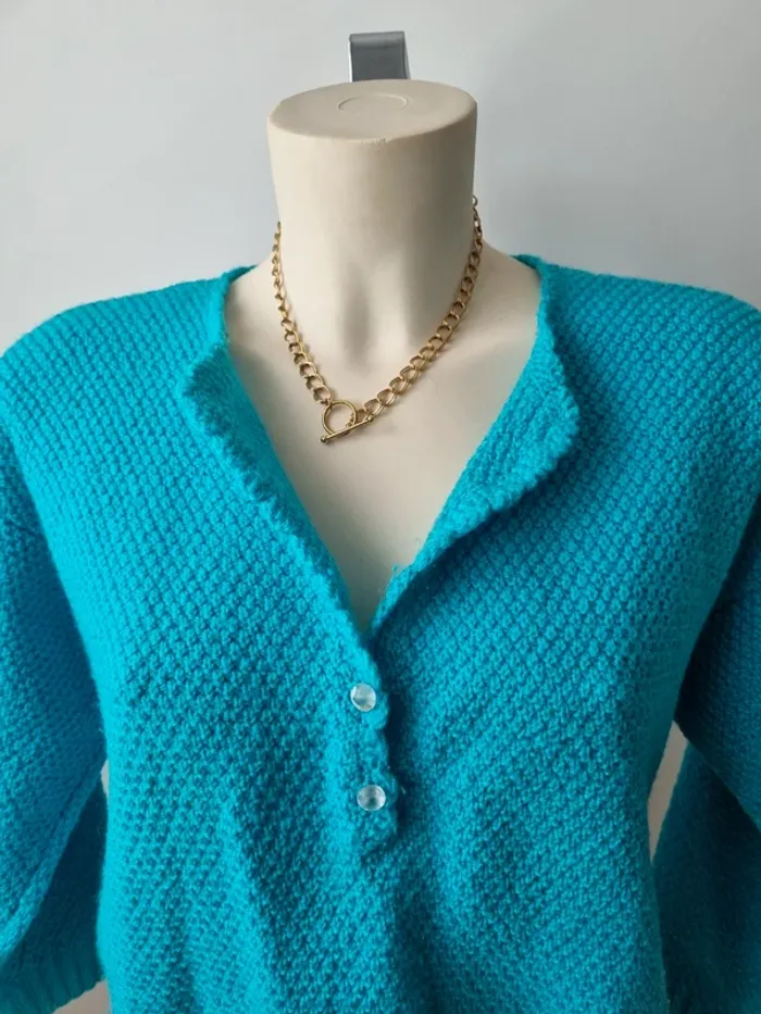 Pull turquoise tricoté vintage - photo numéro 10