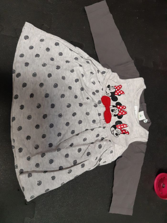 Ensemble robe t-shirt Minnie gris pois 6 mois bébé fille disney - photo numéro 2